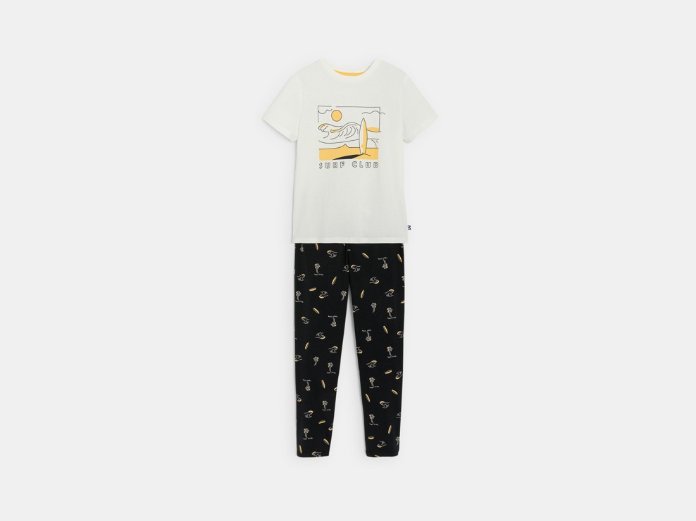2-teiliger schwarzer Jersey-Pyjama mit Surfmotiv für Jungen 1