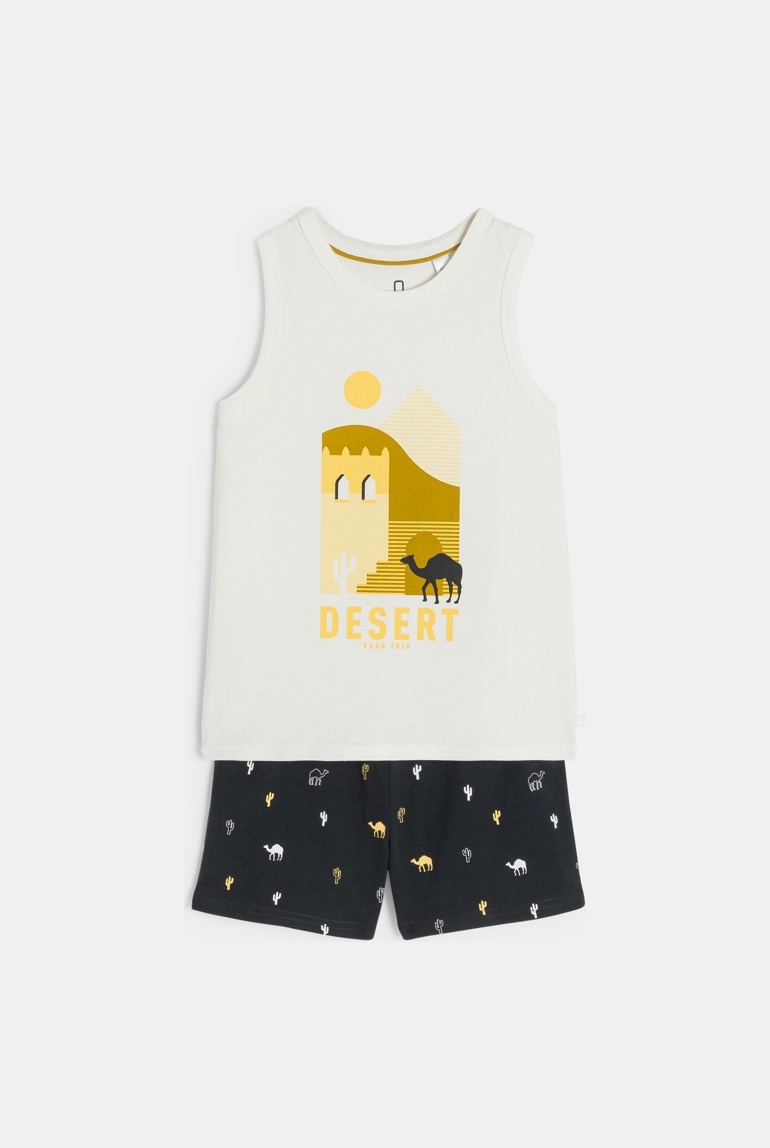 Schwarzer 2-teiliger Sommerpyjama aus Jersey für Jungen 1