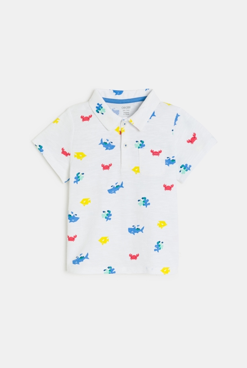 Poloshirt aus leichtem Jersey mit Tieren Weiß Kleinkind Junge 1
