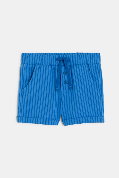Pantaloncini in jersey di cotone blu a righe neonato 1