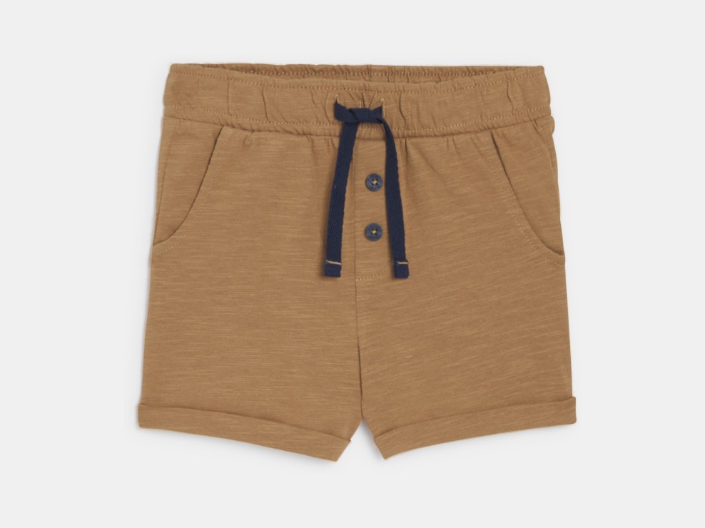 Short de punto jersey de algodón a rayas marrón bebé niño 1