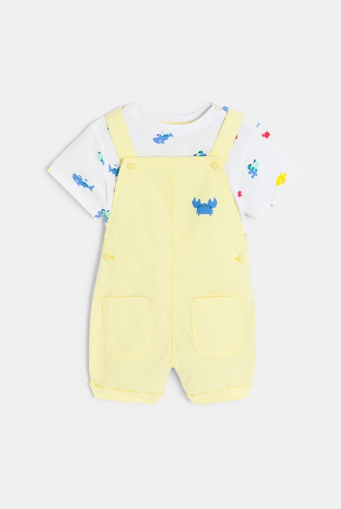 Gele korte salopette en T-shirt voor babyjongens 2