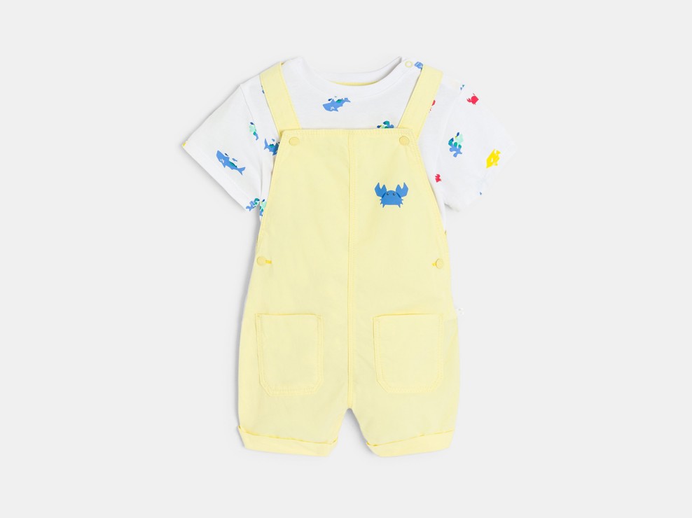 Gele korte salopette en T-shirt voor babyjongens 2