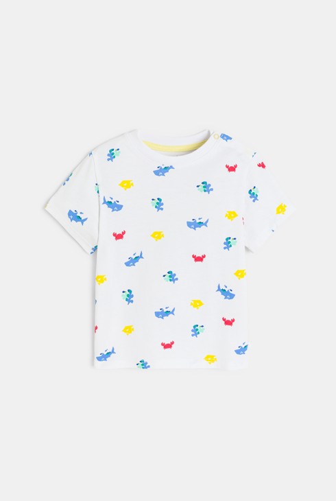Salopette courte et tee-shirt jaune bébé garçon