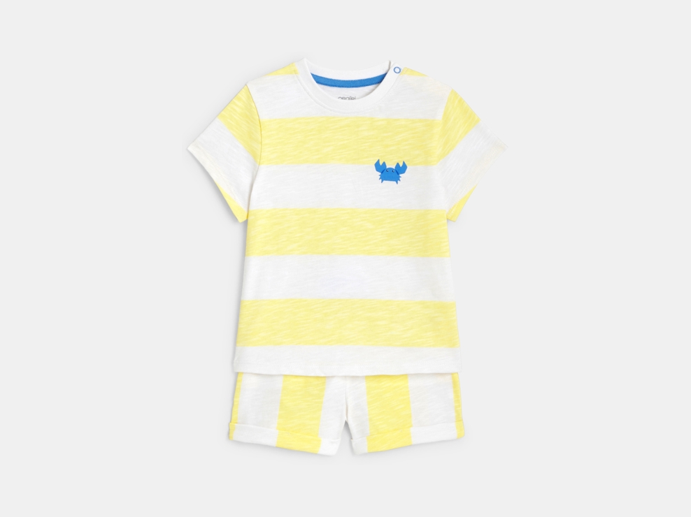 T-shirt et short rayures larges jaune bébé garçon 1