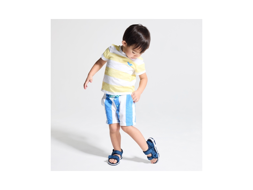T-shirt et short rayures larges bleu bébé garçon 1