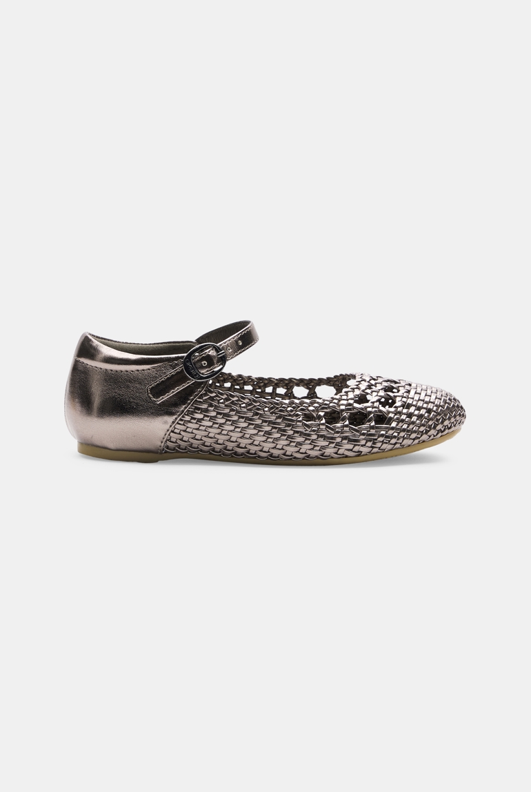 Ballerine tressée cérémonie gris fille 1