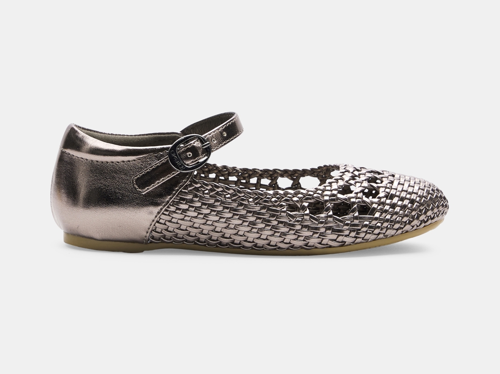 Ballerine tressée cérémonie gris fille 1