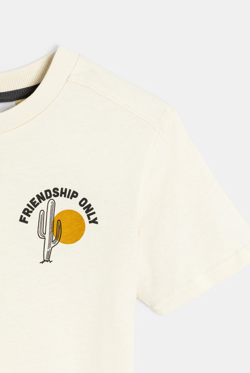 Kurzarm-T-Shirt in Ecru mit Schriftzug vorne und hinten für Jungen