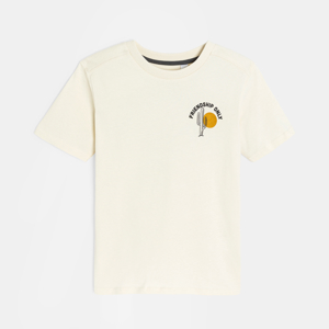 Boy's ecru slogan T-shirt with short sleeves 1