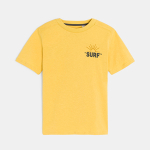 Camiseta de manga corta con mensaje en la parte delantera y trasera amarillo niño 1