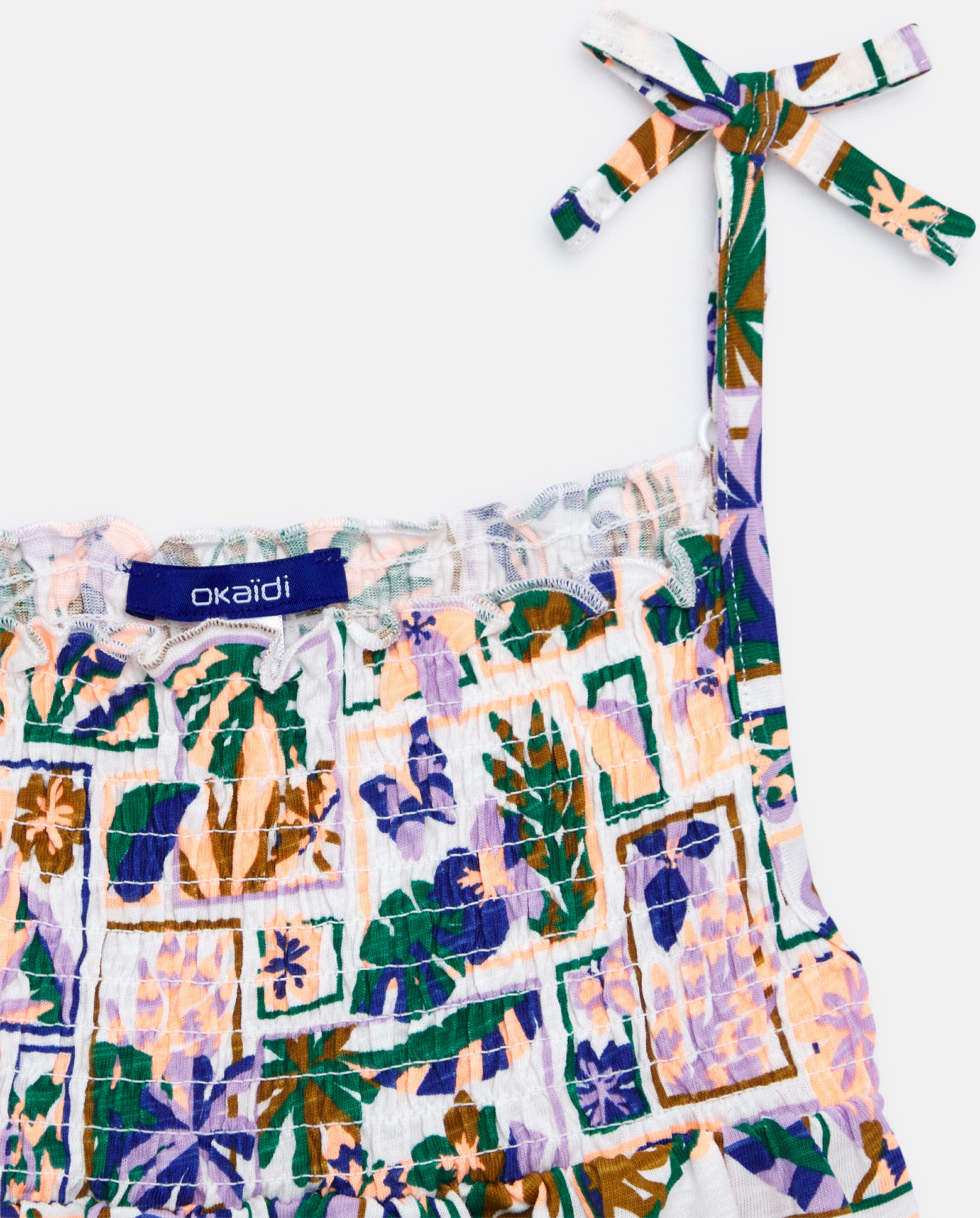 Mehrfarbig bedrucktes gesmoktes Tanktop für Mädchen 2