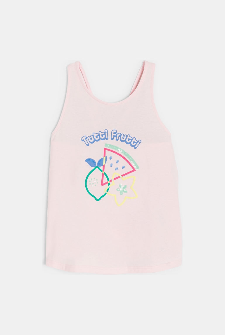 Tanktop mit Druckmotiven und Pailetten pastellrosa Mädchen 1