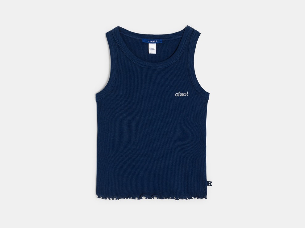 Canotta Marcel a coste blu navy con scritta bambina 1
