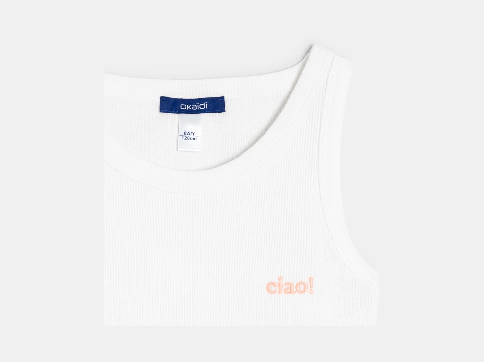 Débardeur Marcel côtelé à message bleu marine Fille 2