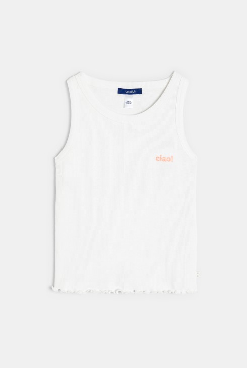 Geripptes marineblaues Tanktop-Unterhemd mit Aufschrift für Mädchen 2