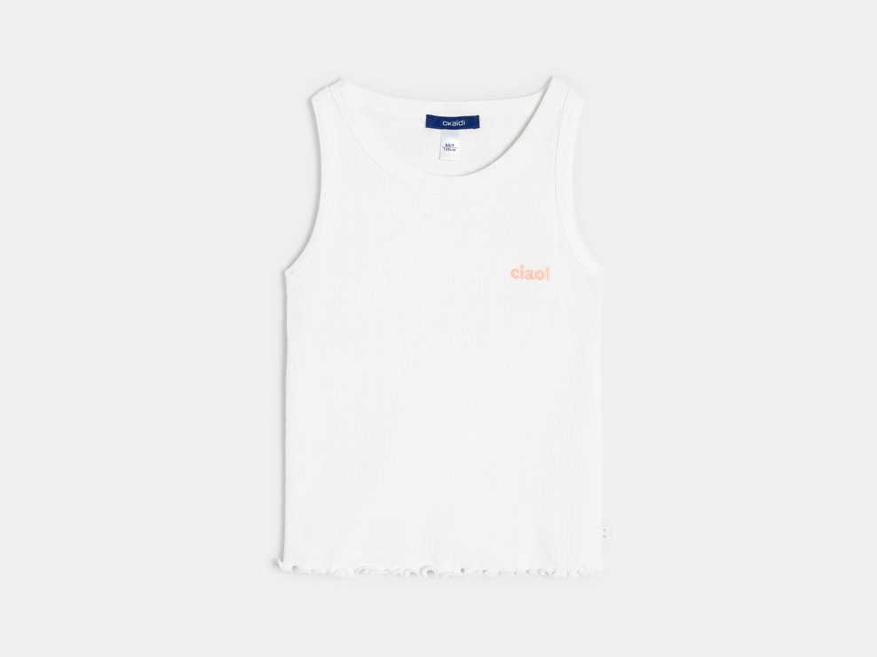 Débardeur Marcel côtelé à message bleu marine Fille 1