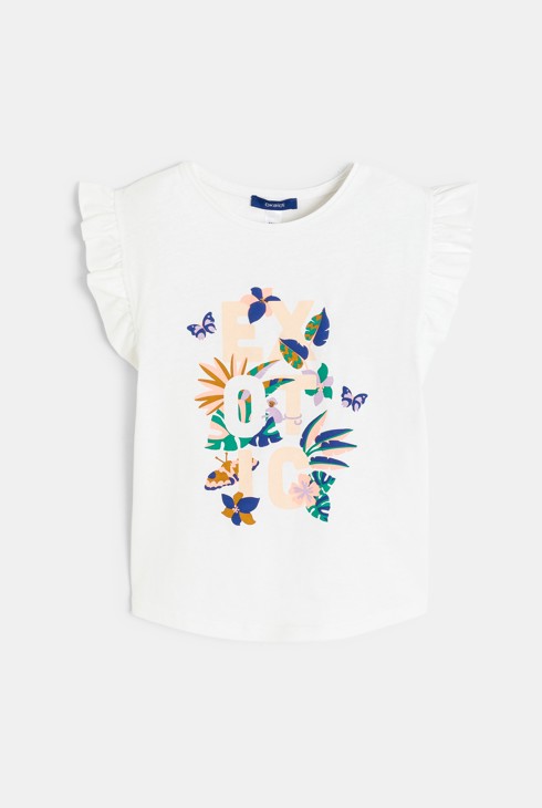 T-shirt à manches courtes volantées blanc Fille 2