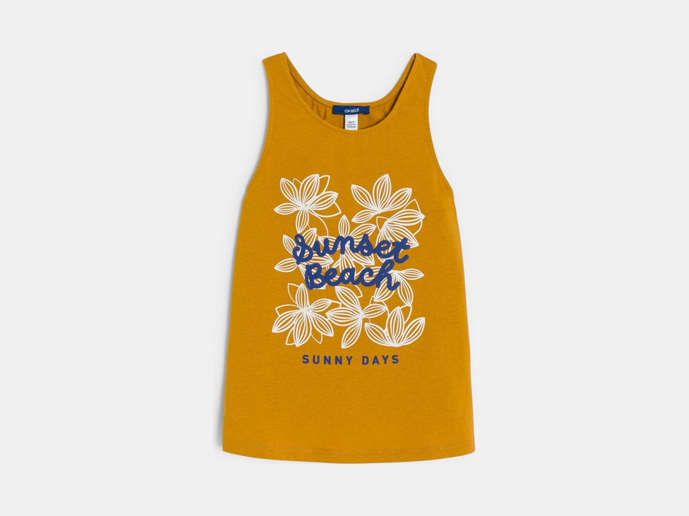 Camiseta de tirantes con mensaje amarillo curry niña 1