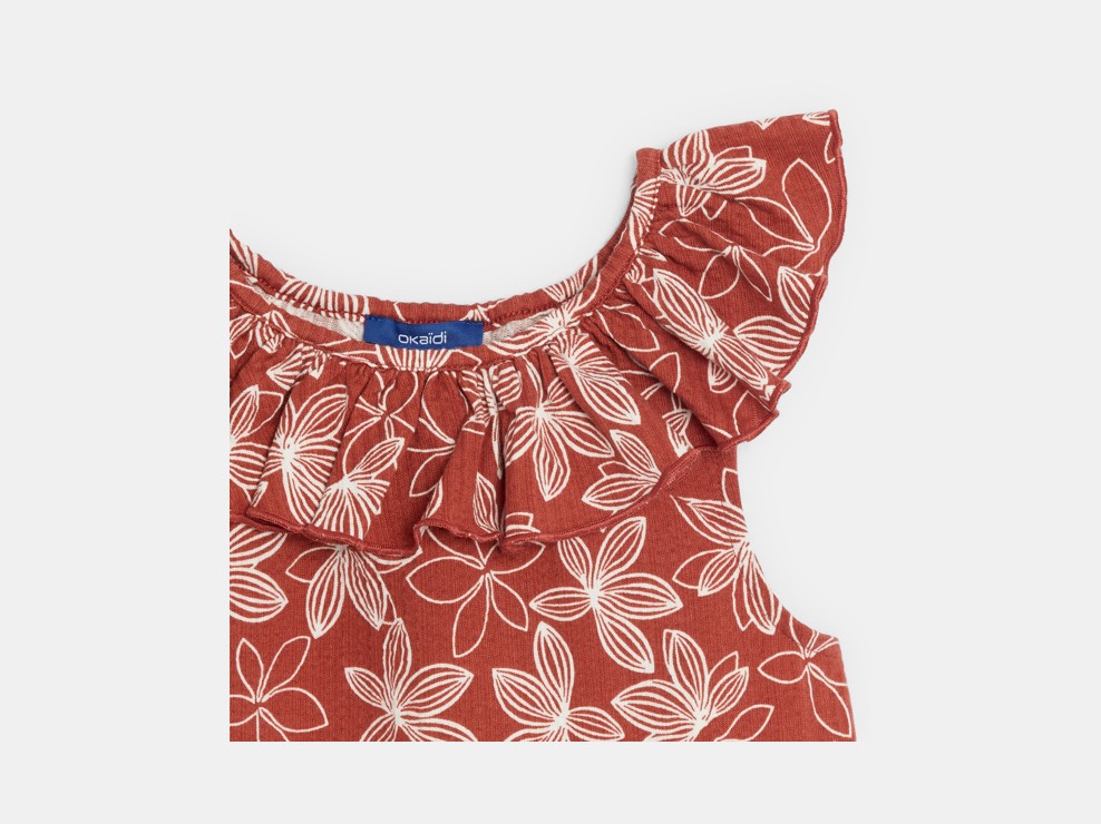 Roestbruine mouwloze top met print en ruchekraagje voor meisjes 2