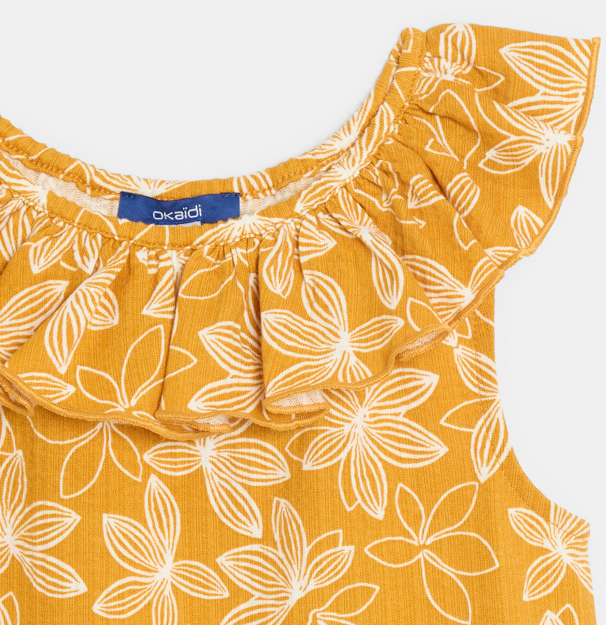 Bedrucktes currygelbes Tanktop mit Volantkragen für Mädchen 2