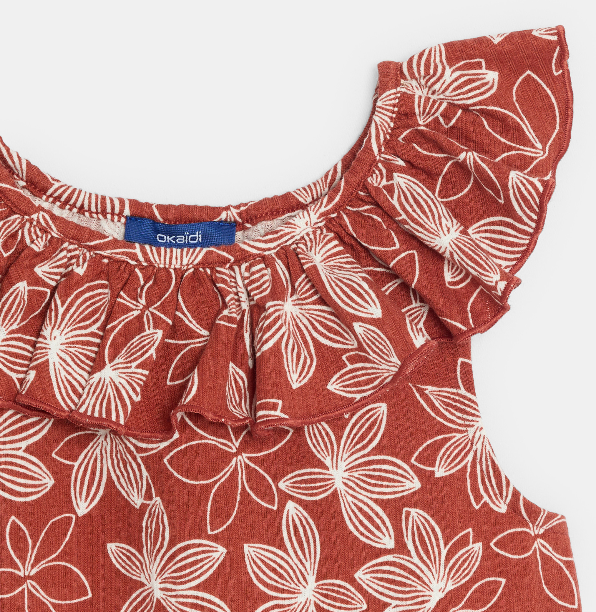 Bedrucktes rostbraunes Tanktop mit Volantkragen für Mädchen 2