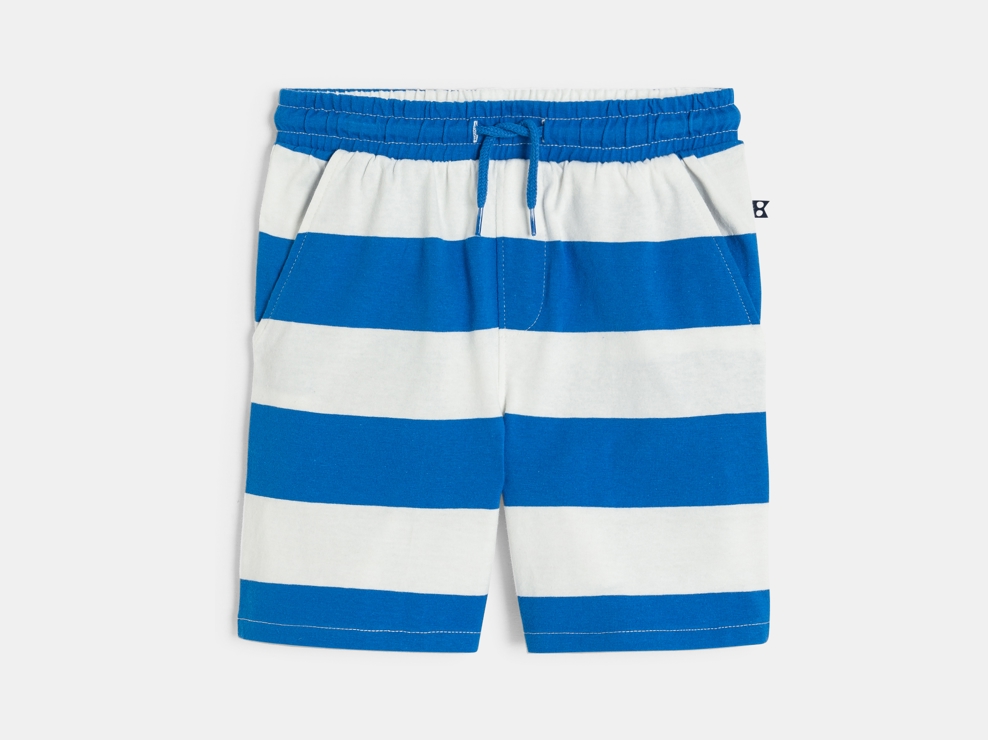 Blaue Bermuda-Shorts aus weichem, gestreiftem Molton für Jungen 1