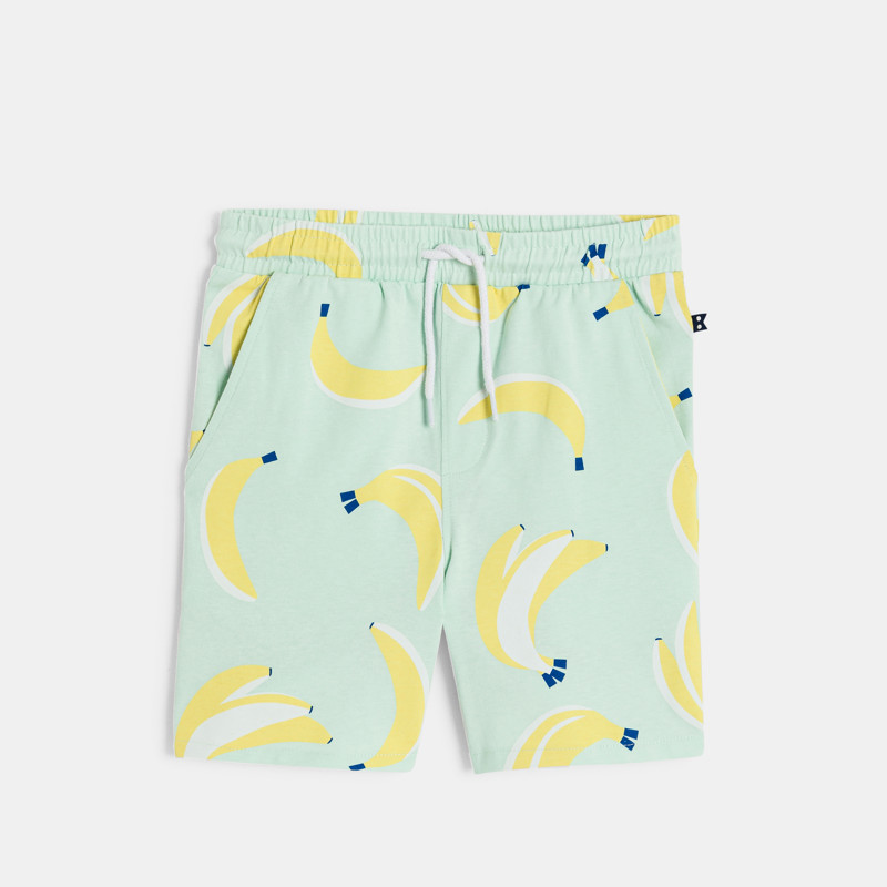 Grüne Bermuda-Shorts aus weichem bedrucktem Molton für Jungen