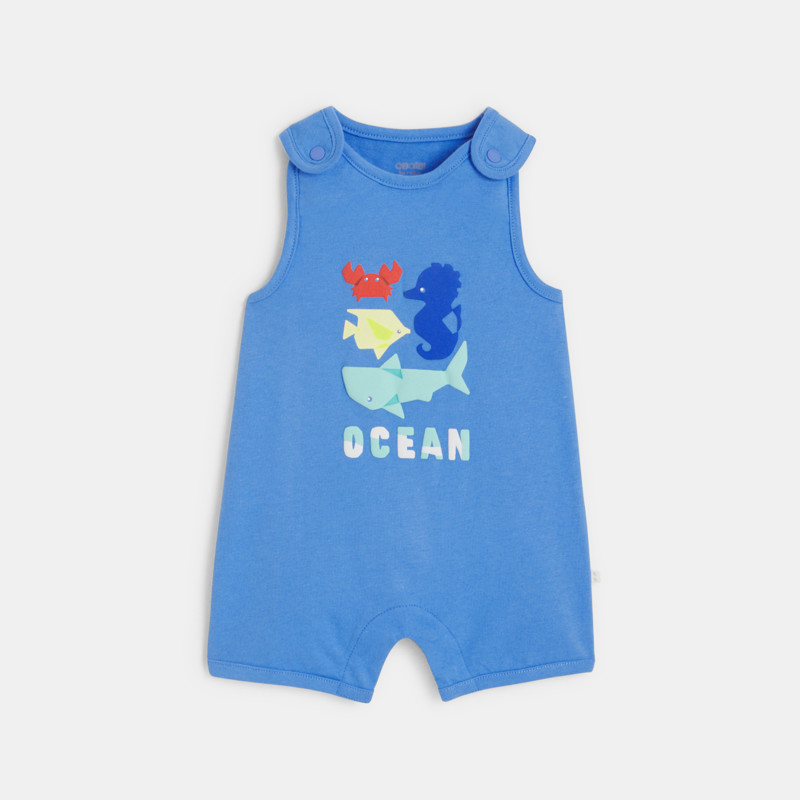 Kurzer blauer Einteiler mit Meeresmotiven für kleine Jungen