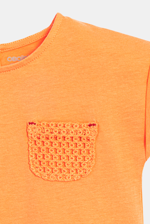 T-shirt jersey poche en crochet orange bébé fille
