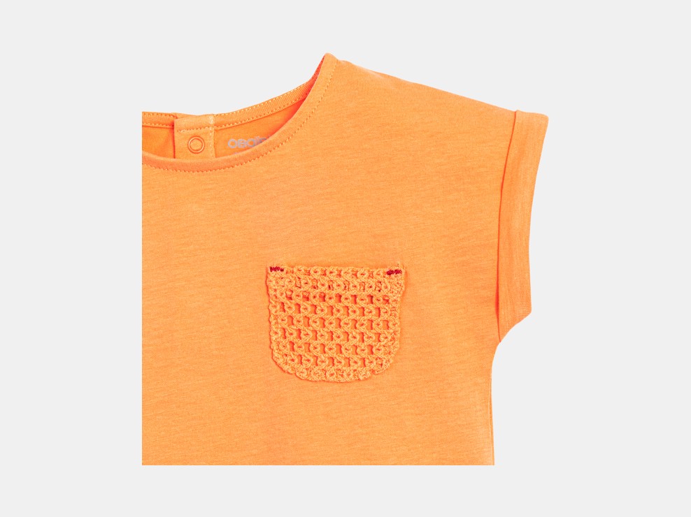 Oranje T-shirt van jersey met gehaakt zakje voor babymeisjes 2