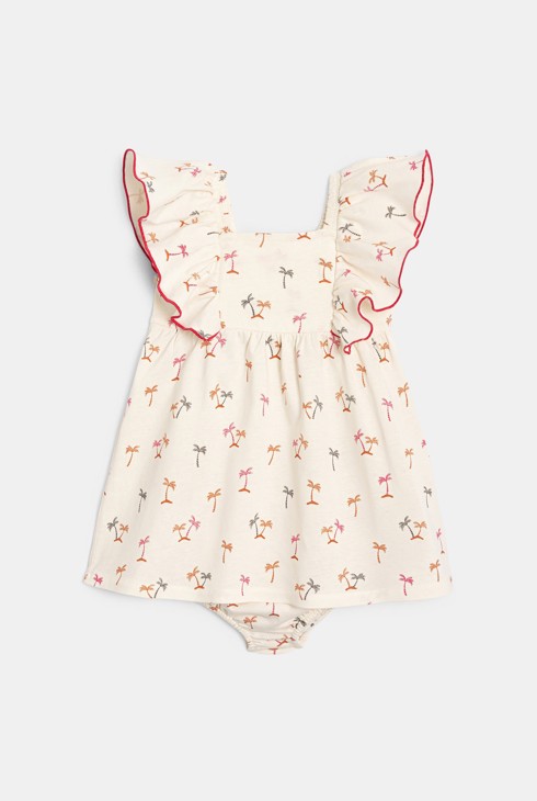 Fließendes beiges Kleid mit Volants und Palmen für kleine Mädchen 2