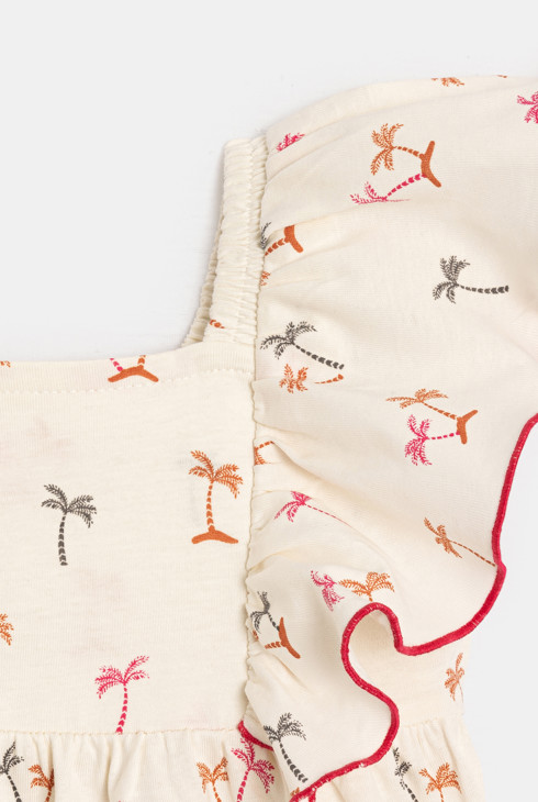 Robe fluide à volants palmiers beige bébé fille