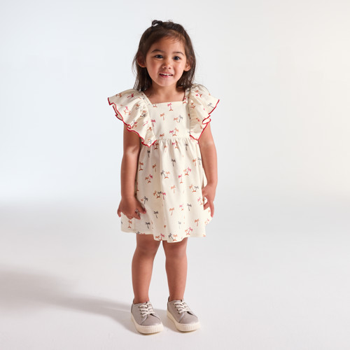 Robe Fluide À Volants Palmiers Beige Bébé Fille - Ecru Moyen Fonce - 6M - OBAIBI