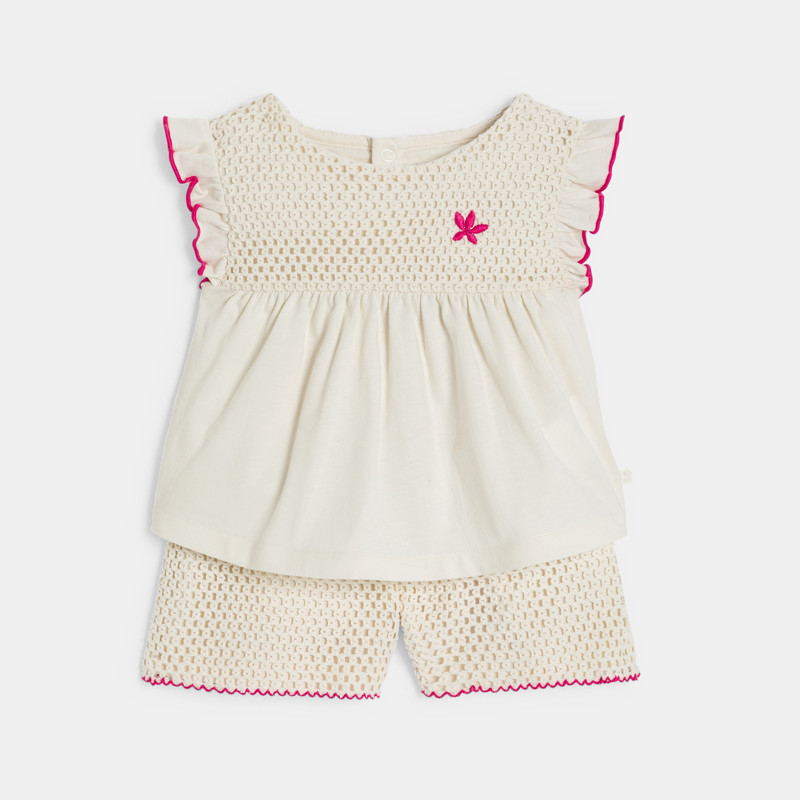 Kurzes gehäkeltes Set weiß Kleinkind Mädchen