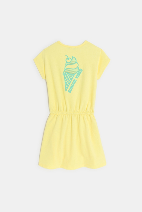 Gelbes Jersey-Sommerkleid mit Rückenmotiv für Mädchen