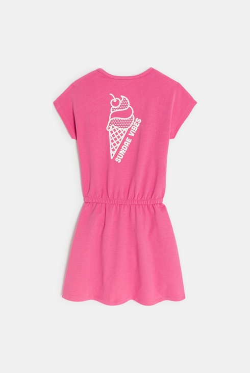 Rosa Jersey-Sommerkleid mit Rückenmotiv für Mädchen