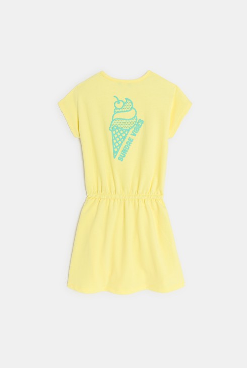 Gelbes Jersey-Sommerkleid mit Rückenmotiv für Mädchen 2