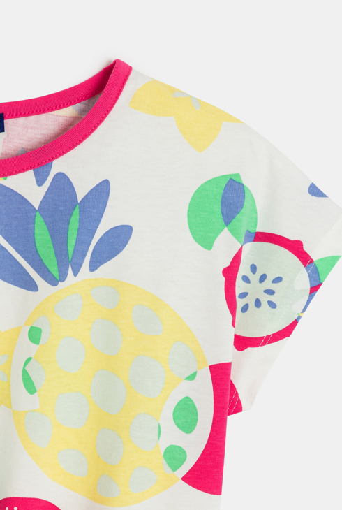 Kurzes Jerseykleid mit mehrfarbigen Früchten für Mädchen