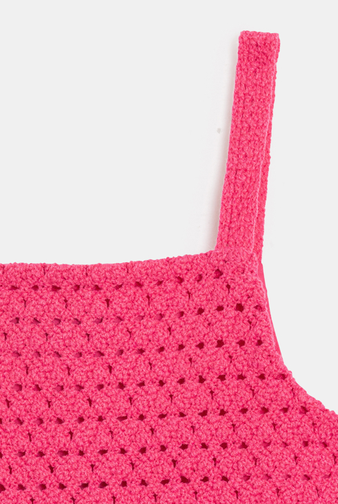 Rosa Trägerkleid mit Häkeldetail und Volant für Mädchen