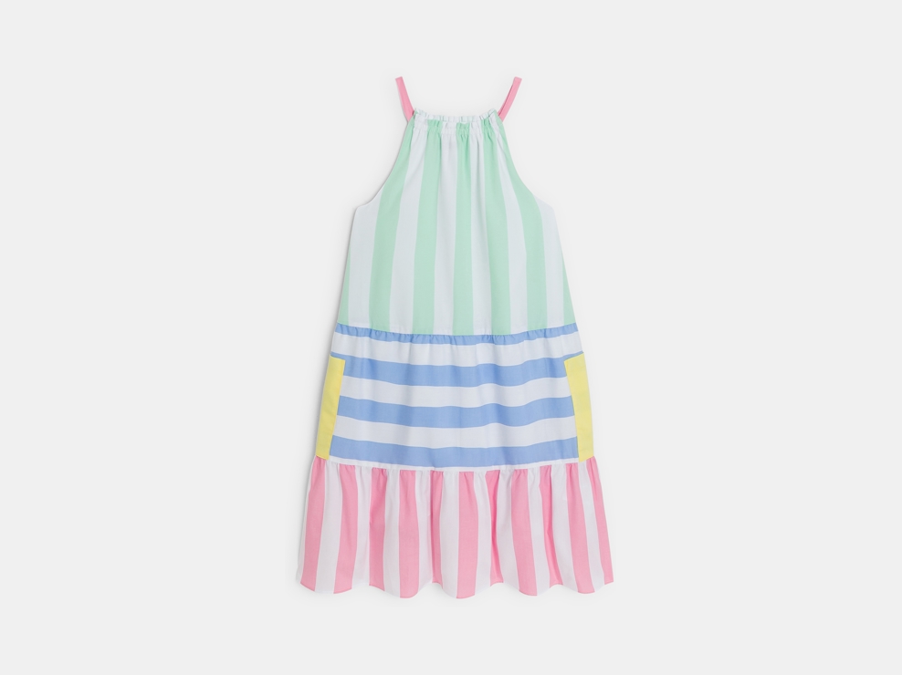 Vestido de popelina a rayas con tirantes rosa niña 1