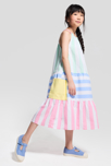 Robe en popeline rayée à bretelles rose Fille 4
