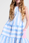 Robe en popeline rayée à bretelles bleu Fille 4