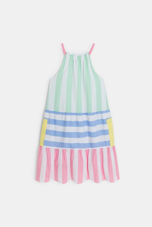 Girls' pink striped poplin strappy dress 2