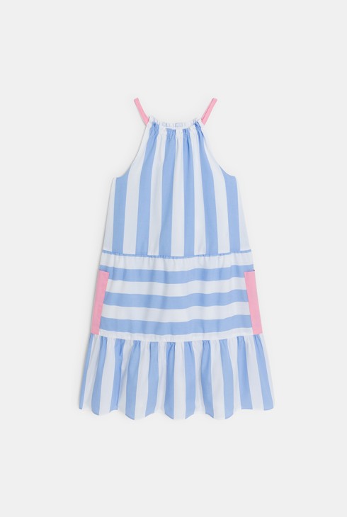 Girls' blue striped strappy poplin dress 2