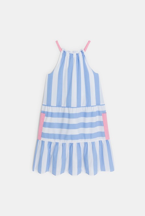 Robe en popeline rayée à bretelles bleu Fille 1