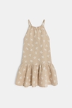Robe à bretelles en lin imprimé beige Fille