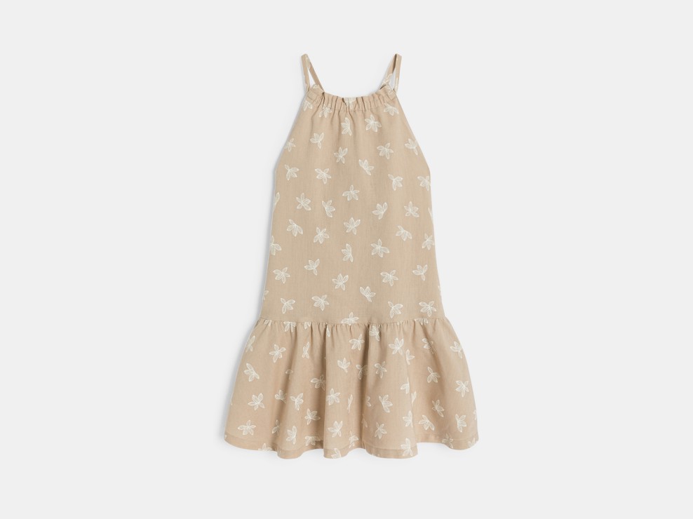 Robe à bretelles en lin imprimé beige Fille 2