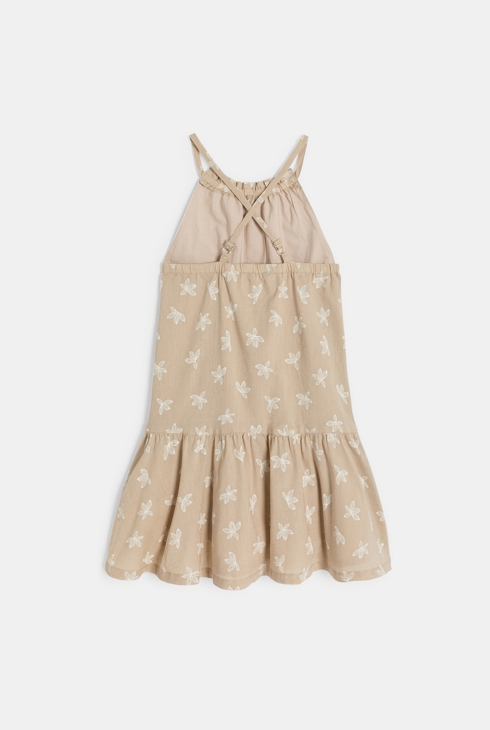 Robe à bretelles en lin imprimé beige Fille