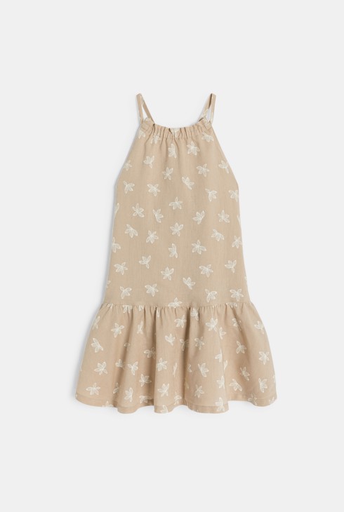 Bedrucktes beiges Trägerkleid aus Leinen für Mädchen 2